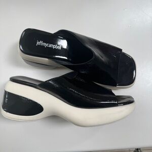 Jeffrey Campbell Black and White Mules with Chunky Sole